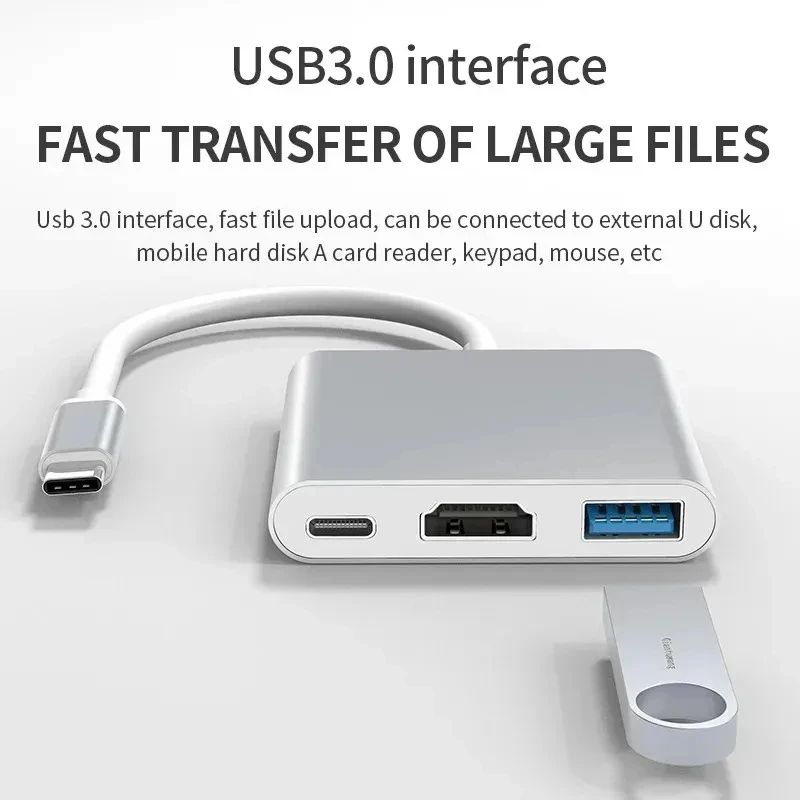 3 In 1 Usb-C Usb Hub Male To Female Hdmi-Compatible 4k Usb 3.1 Type-C To Usb 3.0 Charging Adapter For Macbook Air 12 Converter