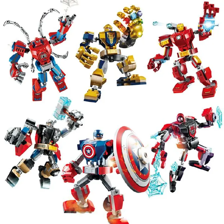 Movie Superhero Avengers Doll Building Blocks Thor Iron Man Spider-Man Joint Movable Model Assembled Building Block Toys