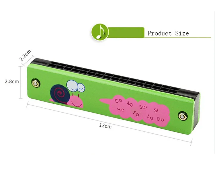 16-Hole Wooden Harmonica Cartoon Animals Painted Toy Musical Instrument Play Kids Early Educational Toys for Children Gifts