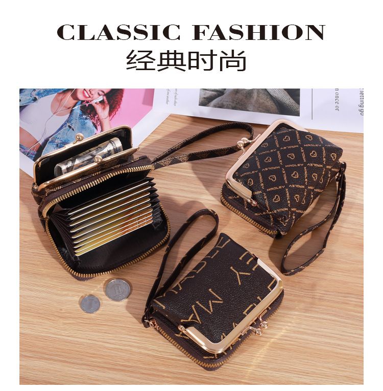 New Wallet Women's Wrist Strap Short Old Flower Zero Wallet Large Capacity Coin Clip Bag Letter Multi Card Card Bag Money Clip