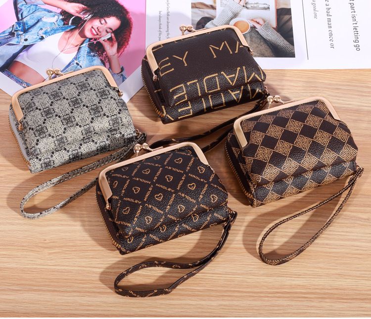 New Wallet Women's Wrist Strap Short Old Flower Zero Wallet Large Capacity Coin Clip Bag Letter Multi Card Card Bag Money Clip