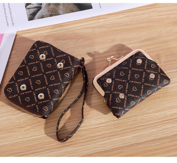 New Wallet Women's Wrist Strap Short Old Flower Zero Wallet Large Capacity Coin Clip Bag Letter Multi Card Card Bag Money Clip