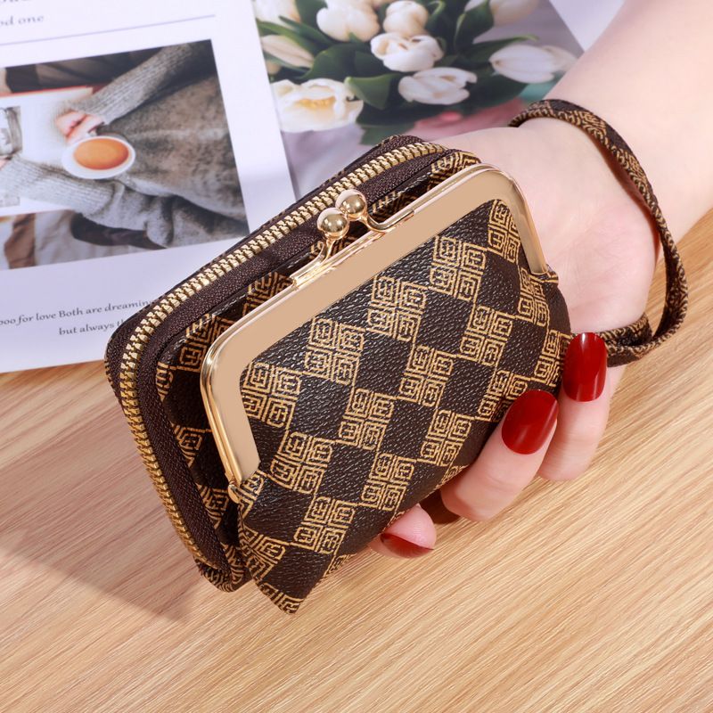 New Wallet Women's Wrist Strap Short Old Flower Zero Wallet Large Capacity Coin Clip Bag Letter Multi Card Card Bag Money Clip