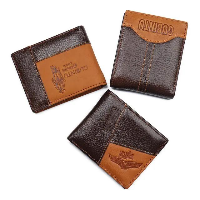 GUBINTU Genuine Leather Men Wallets Coin Pocket Zipper Real Men's Leather Wallet with Coin High Quality Male Purse Eagle cartera