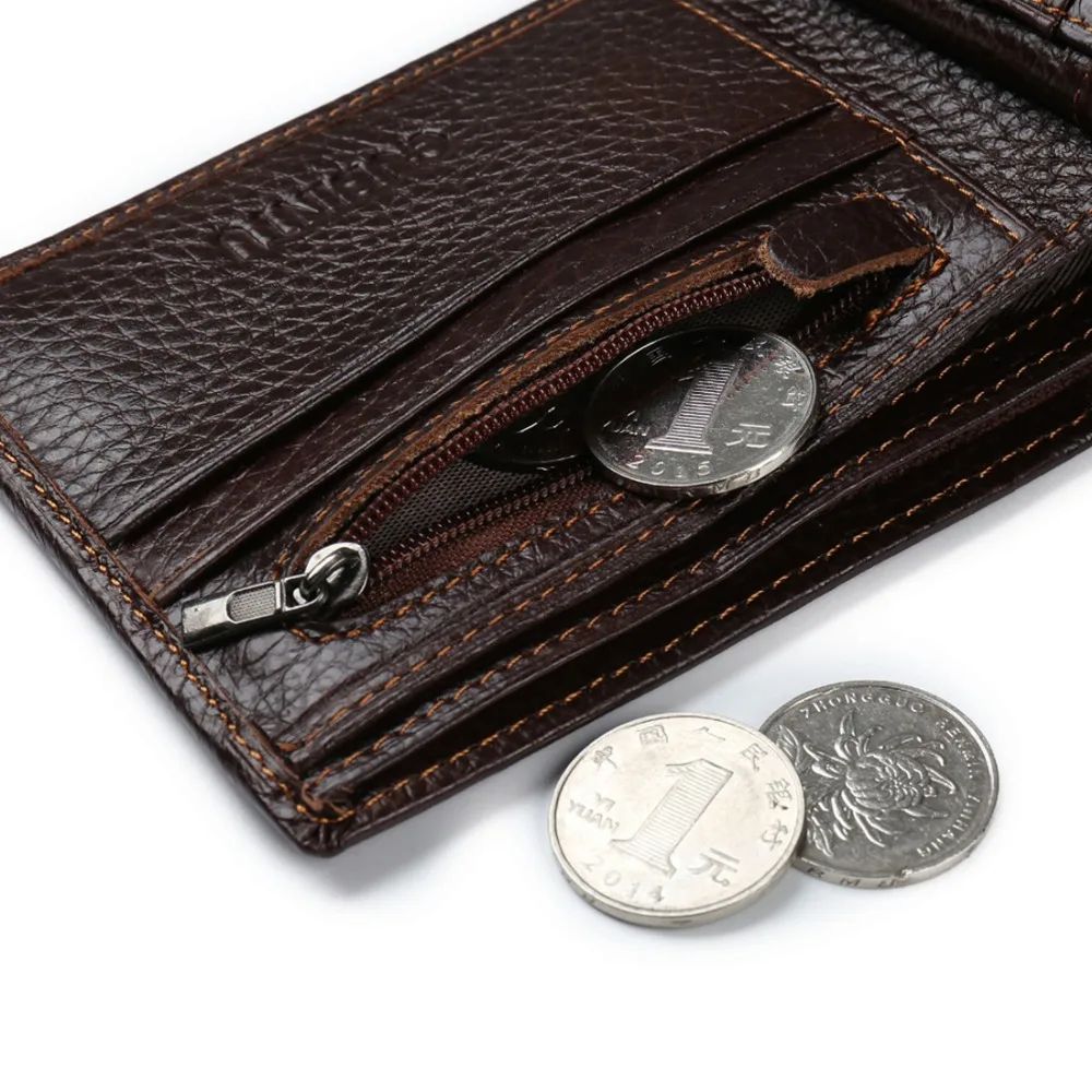 GUBINTU Genuine Leather Men Wallets Coin Pocket Zipper Real Men's Leather Wallet with Coin High Quality Male Purse Eagle cartera