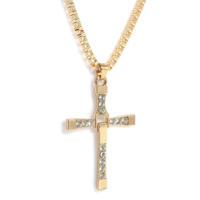 Dominic Toretto The Fast and The Furious Celebrity Vin Diesel Item Crystal Jesus Men Cross Pendant Necklace Gift Jewelry
