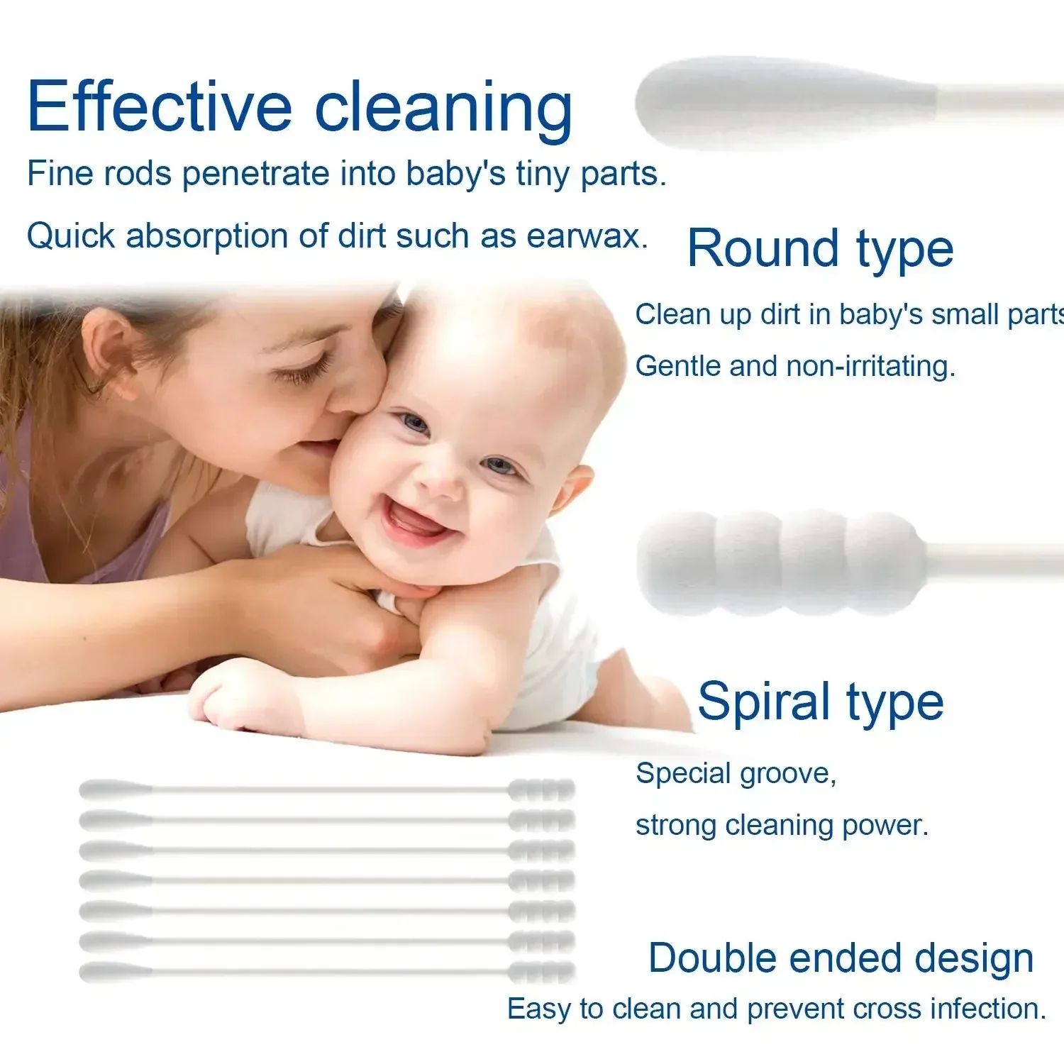 500pcs Per Pack, 5 Packs, Double-ended Cotton Swabs, Baby Cotton Swabs, Ear Cleaning Sticks, Healthy Cleaning Tools