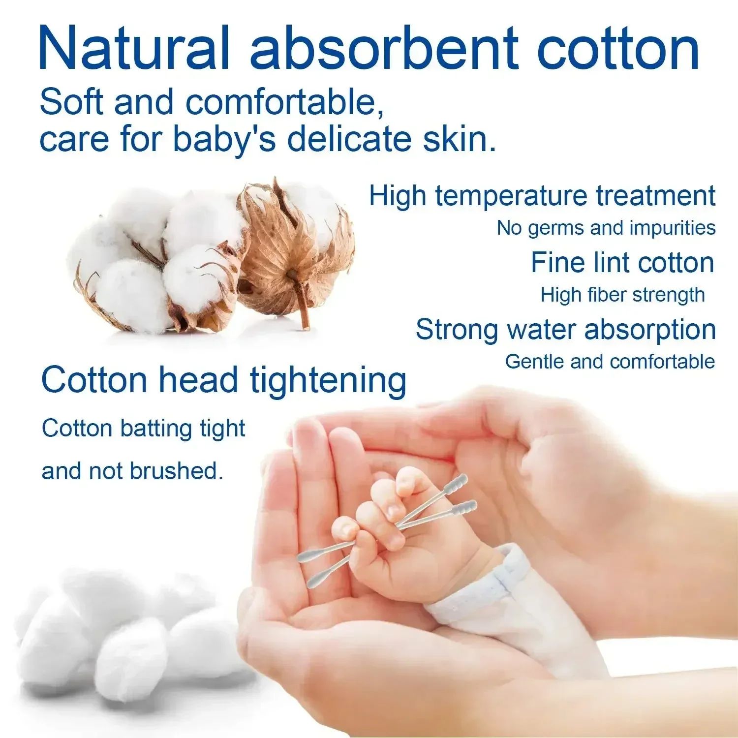 500pcs Per Pack, 5 Packs, Double-ended Cotton Swabs, Baby Cotton Swabs, Ear Cleaning Sticks, Healthy Cleaning Tools