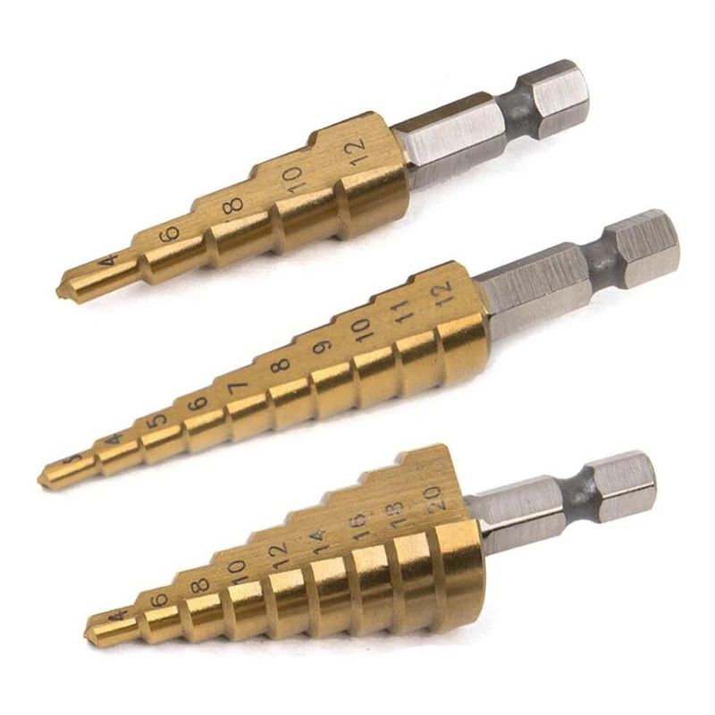 Hexagonal Handle Titanium Plated Ladder Drill Tower Drill Bit Set 3-12/4-12/4-20mm Small Three Piece Set