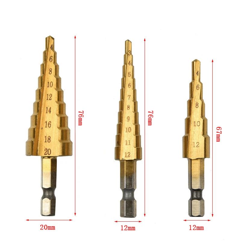 Hexagonal Handle Titanium Plated Ladder Drill Tower Drill Bit Set 3-12/4-12/4-20mm Small Three Piece Set