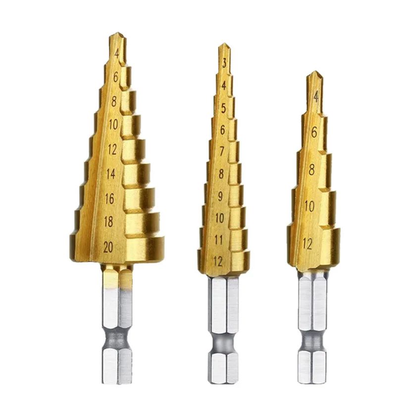 Hexagonal Handle Titanium Plated Ladder Drill Tower Drill Bit Set 3-12/4-12/4-20mm Small Three Piece Set