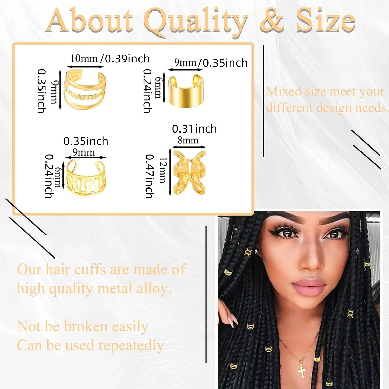 40PCS Hair Jewelry for Braids Gold Hair Cuffs Multi Style Rings Adjustable Hair Beads for Braid Loc Dreadlock Accessories