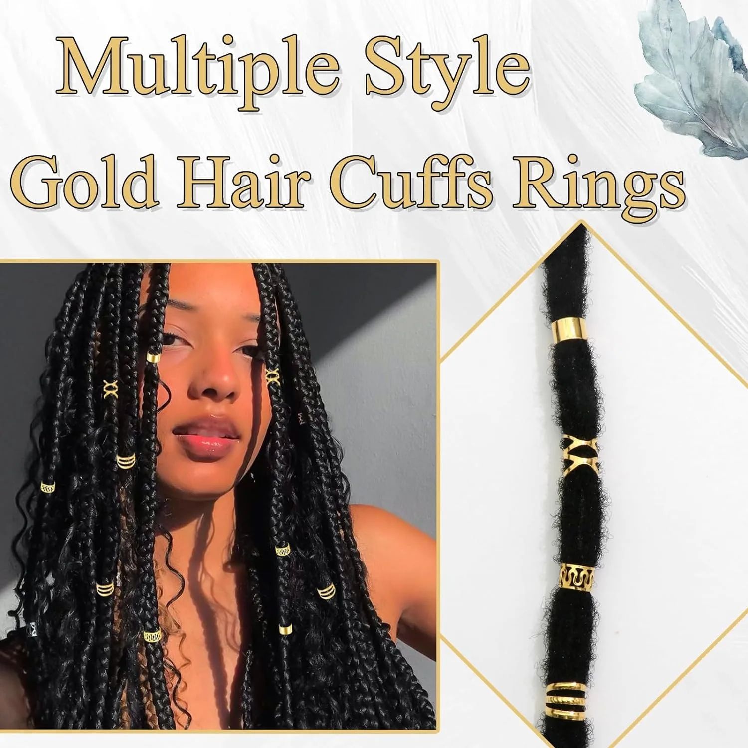 40PCS Hair Jewelry for Braids Gold Hair Cuffs Multi Style Rings Adjustable Hair Beads for Braid Loc Dreadlock Accessories