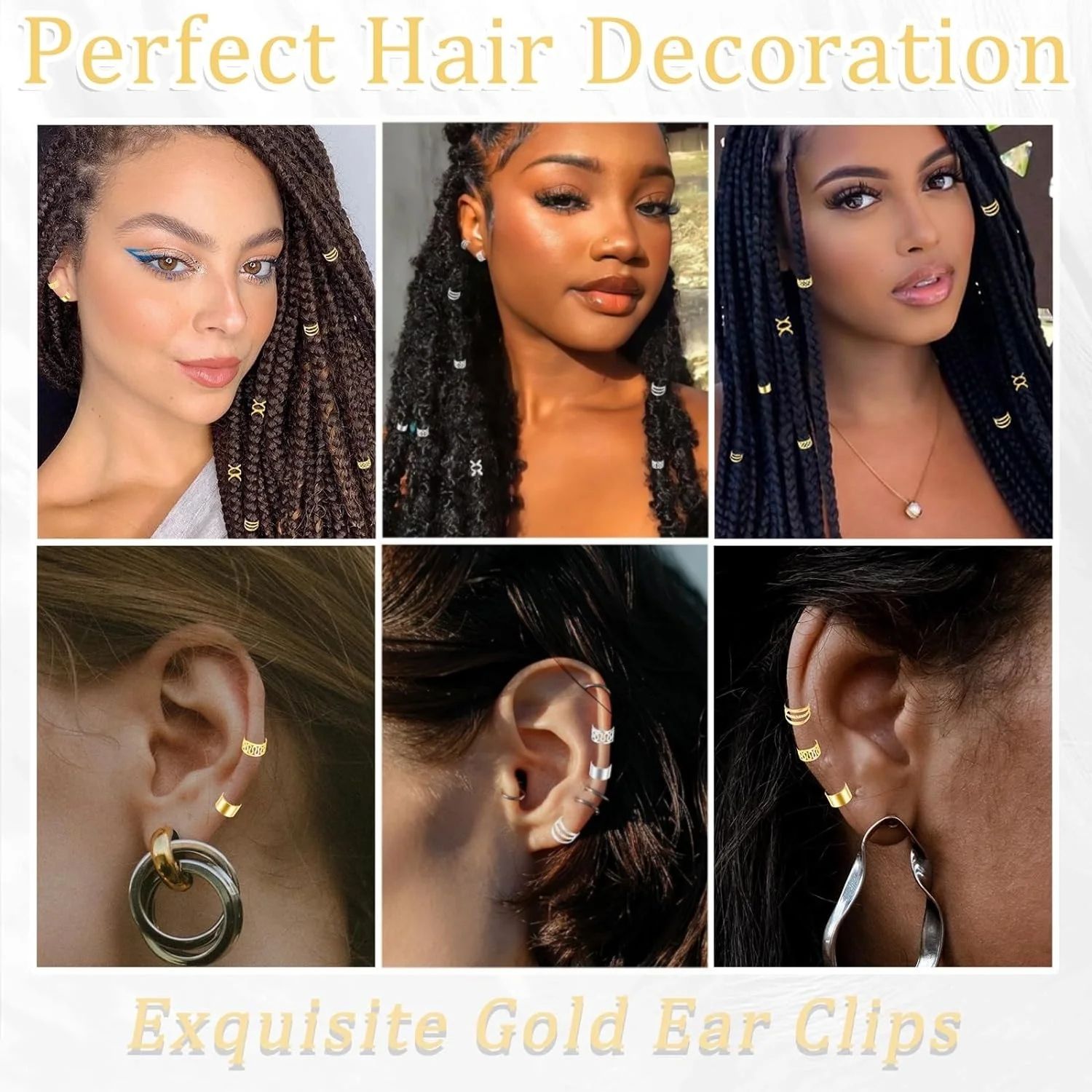 40PCS Hair Jewelry for Braids Gold Hair Cuffs Multi Style Rings Adjustable Hair Beads for Braid Loc Dreadlock Accessories