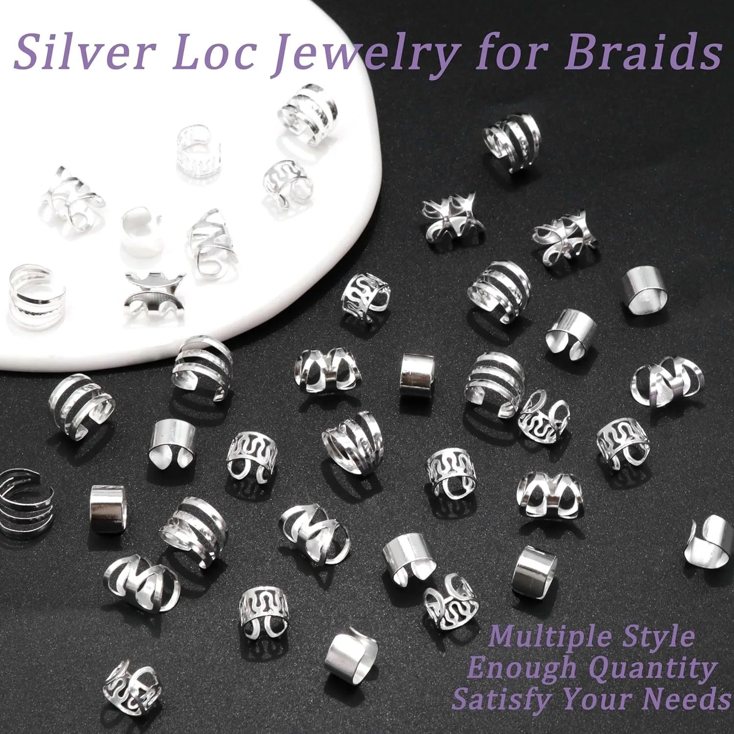 40PCS Hair Jewelry for Braids Gold Hair Cuffs Multi Style Rings Adjustable Hair Beads for Braid Loc Dreadlock Accessories