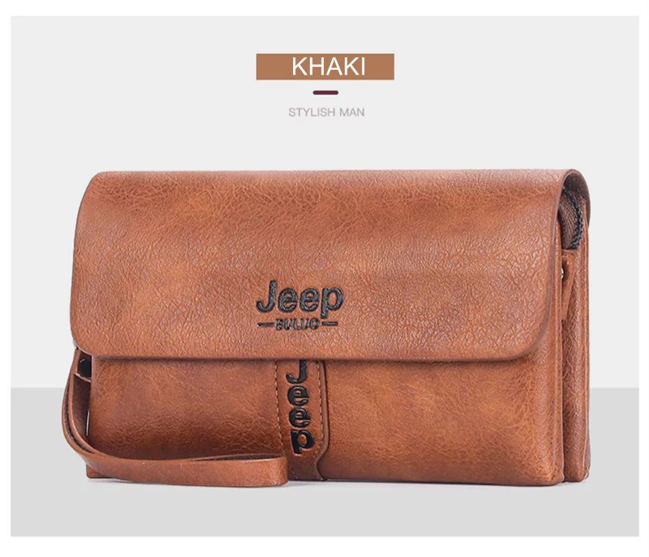 JEEP BULUO Mens Wallet Clutch Bag PU Leather Coin Purse Long Fashion Business Style Men&#39;s Handbag Card Bags Soft Key Bag