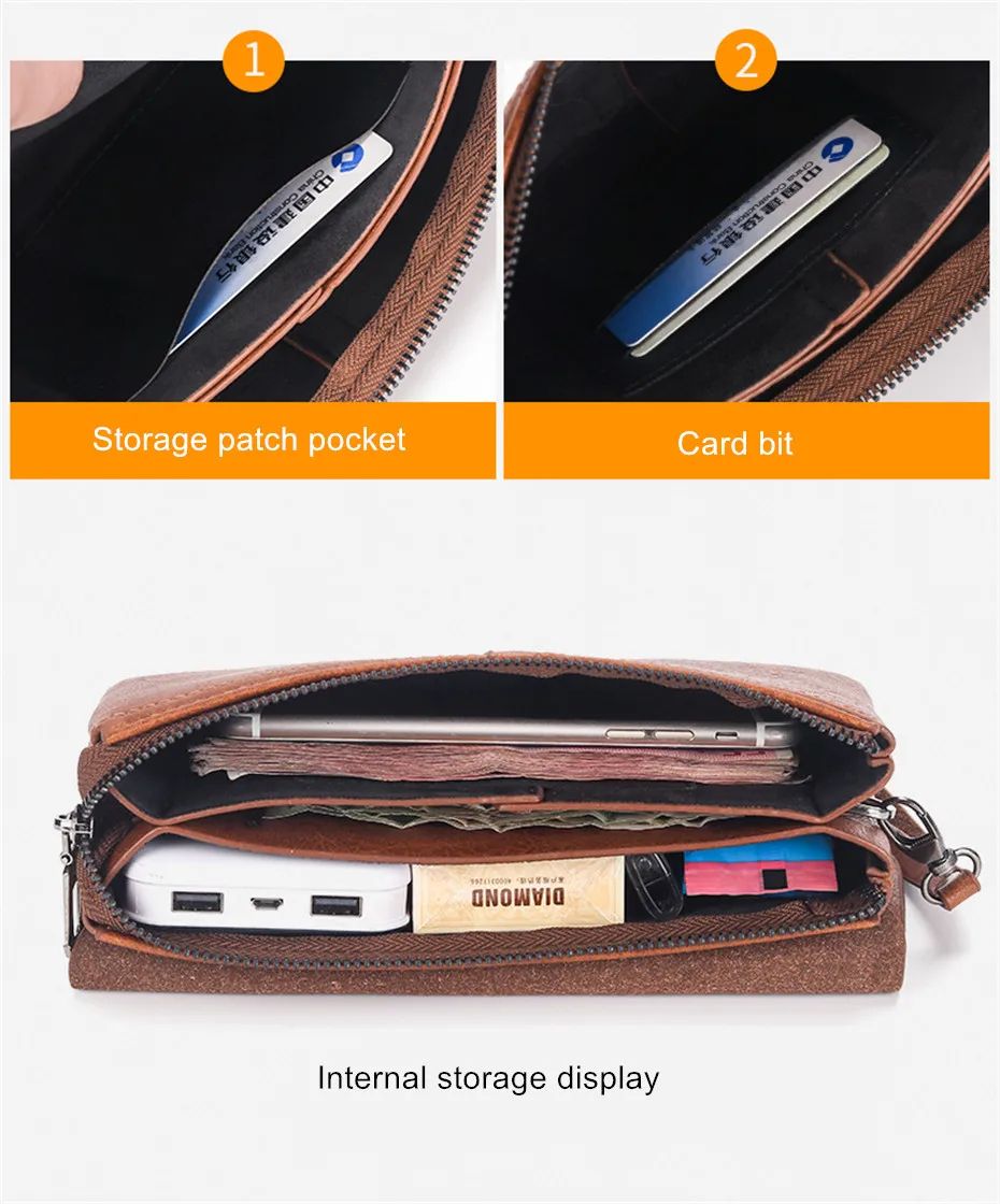 JEEP BULUO Mens Wallet Clutch Bag PU Leather Coin Purse Long Fashion Business Style Men&#39;s Handbag Card Bags Soft Key Bag