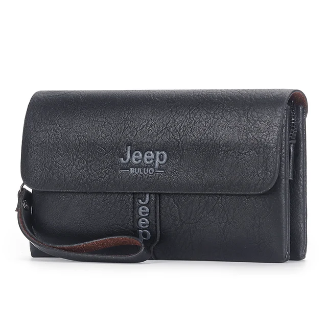 JEEP BULUO Mens Wallet Clutch Bag PU Leather Coin Purse Long Fashion Business Style Men&#39;s Handbag Card Bags Soft Key Bag