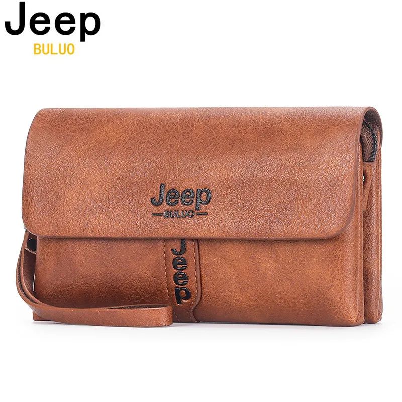 JEEP BULUO Mens Wallet Clutch Bag PU Leather Coin Purse Long Fashion Business Style Men&#39;s Handbag Card Bags Soft Key Bag