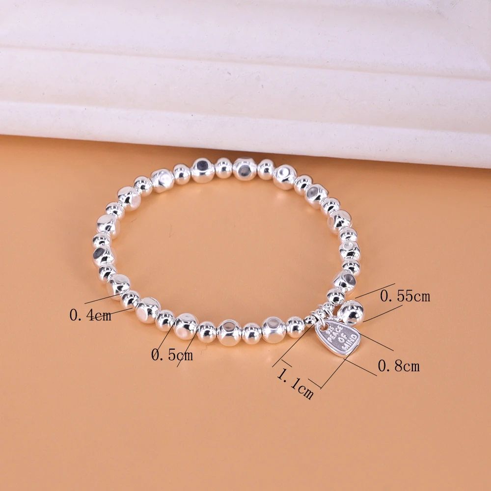 925 Sterling Silver Matte Finish Geometry Bracelet For Women Letter Bead Frosting Peace Jewelry Gifts