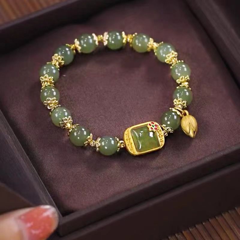 Natural Hetian Jade Bracelet Square Sugar Lotus Bracelet Exquisite Elegant Retro Chinese Style Sexy Young Girls Fashion Jewelry