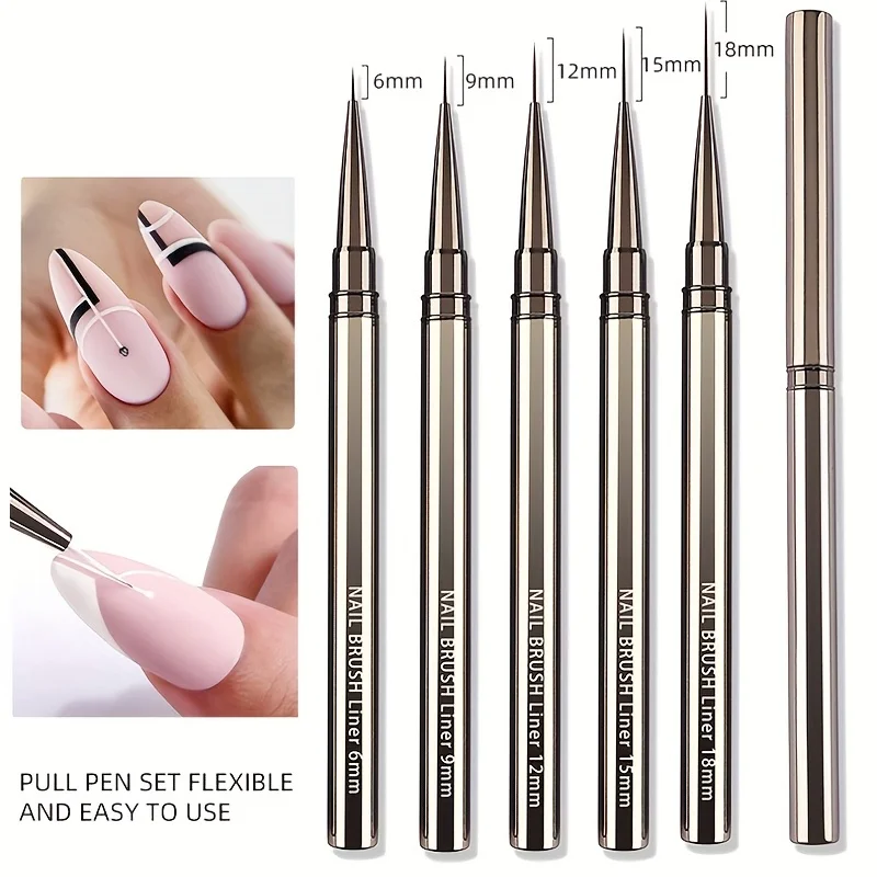 5PCS Nail Art Liner Brushes Hand Painted Brush Acrylic UV Gel Colours Paints Builder Drawing Pen DIY Manicure Design Accessories