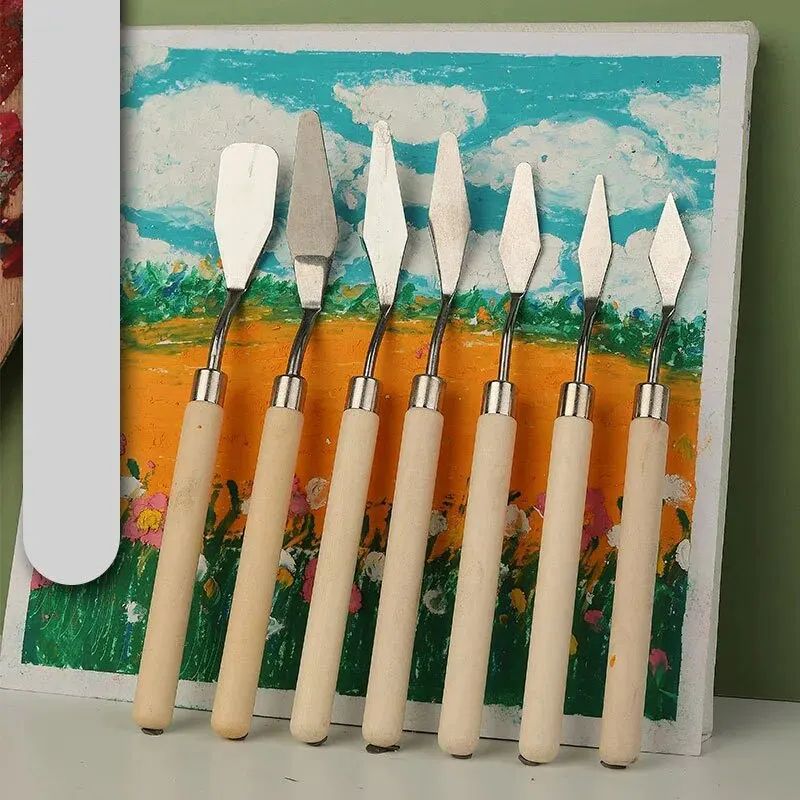 7Pcs Stainless Steel Oil Painting Knives Artist Crafts Spatula Palette Knife Mixing Knife Scraper Art Tools