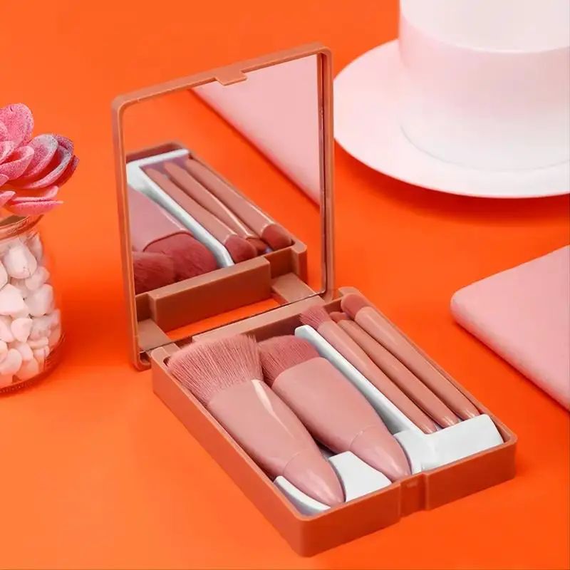 5pcs Travel Size Makeup Brushes Set Mini Makeup Brushes, Small Complete Function Cosmetic Brushes Kit With Case And Mirror5pcs T