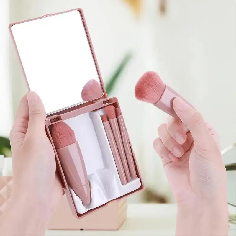 5pcs Travel Size Makeup Brushes Set Mini Makeup Brushes, Small Complete Function Cosmetic Brushes Kit With Case And Mirror5pcs T