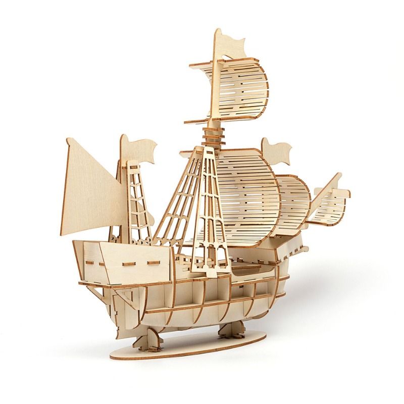 3D Sailboat Wooden Puzzle Assembly Model Puzzle DIY Wooden Crafts 3D Puzzle Toys Gifts