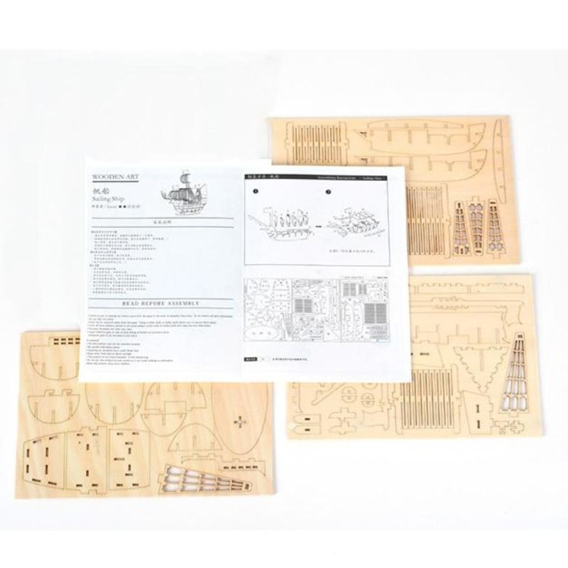 3D Sailboat Wooden Puzzle Assembly Model Puzzle DIY Wooden Crafts 3D Puzzle Toys Gifts