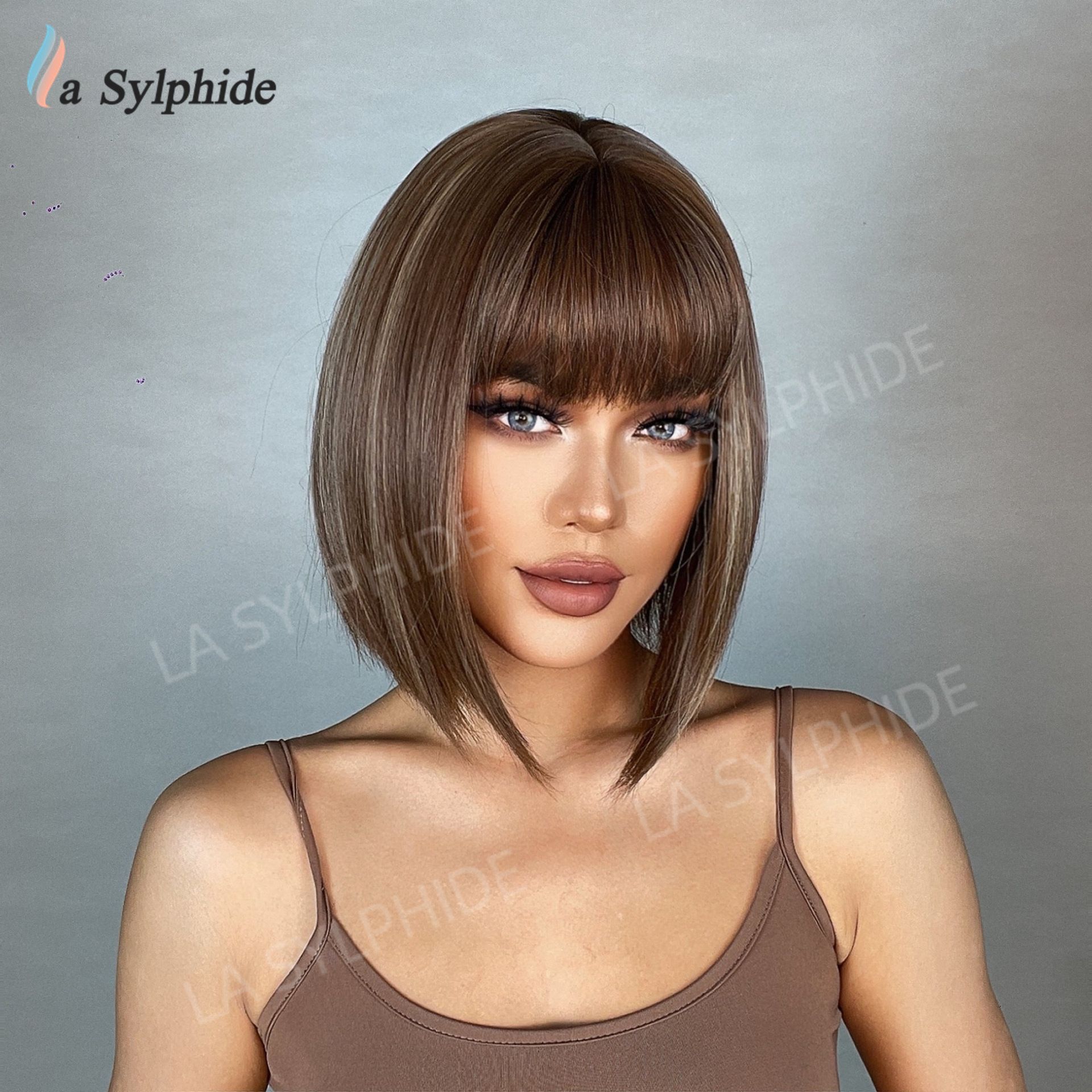 Short Wine Red Bob Wigs For Women Burgundy Bob Wigs With Thick Bangs Heat Resistant Synthetic Wig