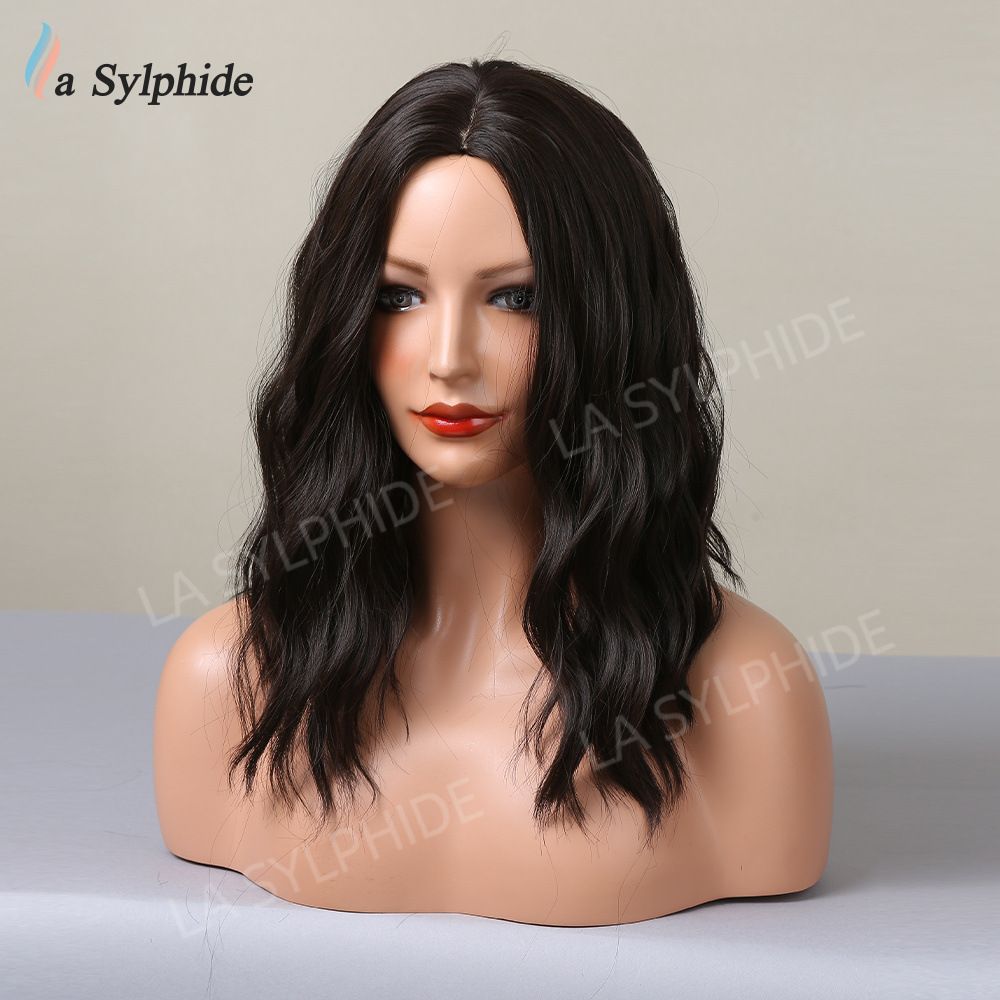Women Grey Wavy Bob Wigs with Bangs Short Blonde Ombre Synthetic Wig With with Dark Roots Natural Hair for Daily Use