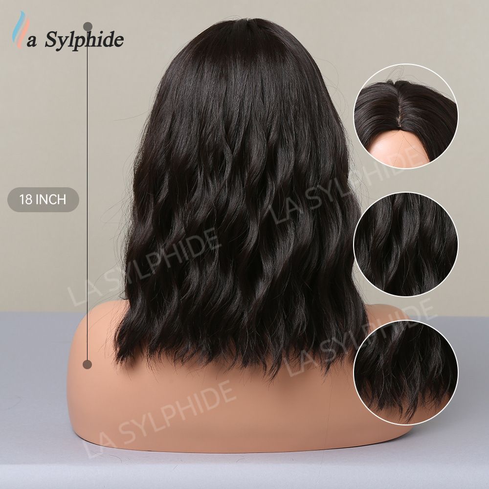 Women Grey Wavy Bob Wigs with Bangs Short Blonde Ombre Synthetic Wig With with Dark Roots Natural Hair for Daily Use