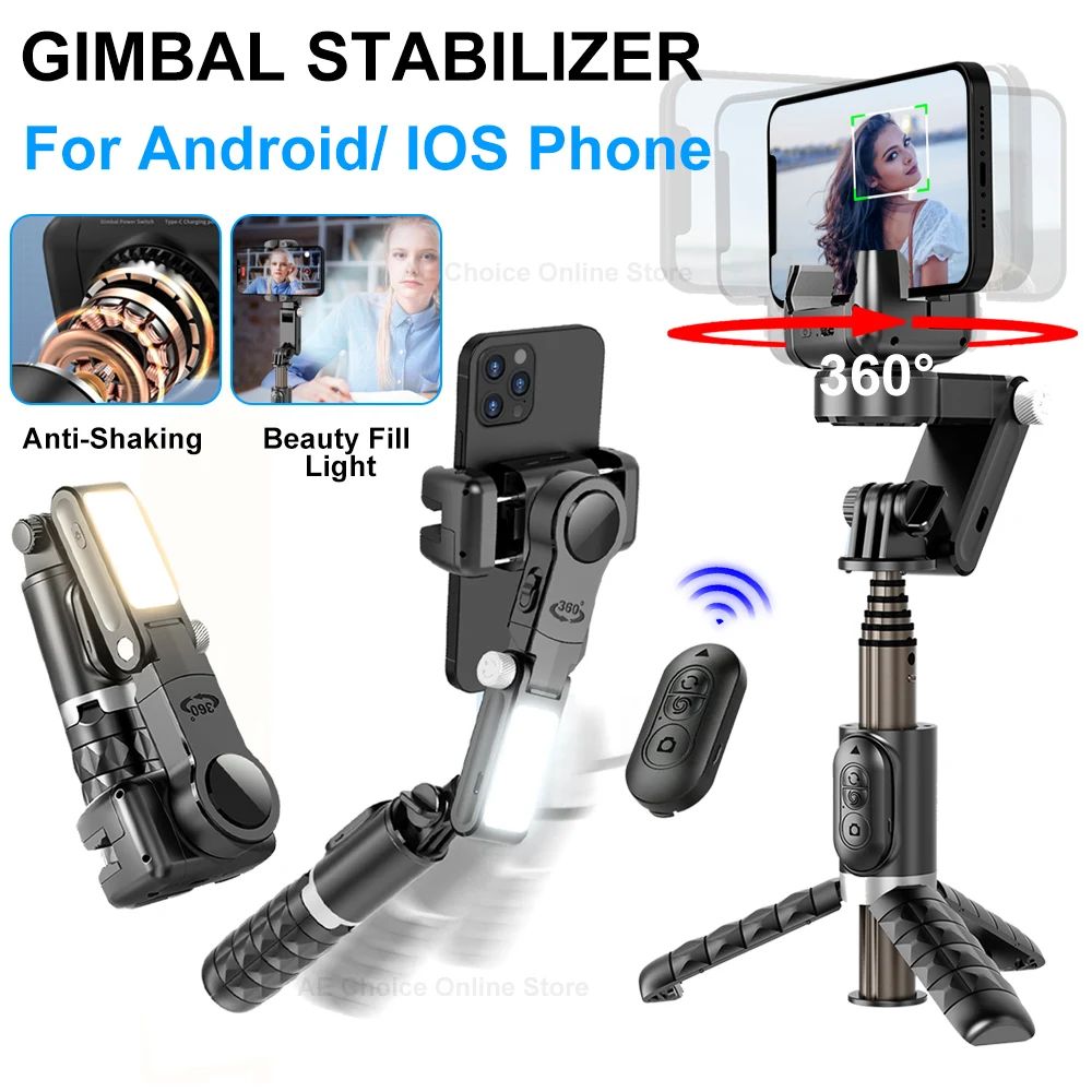 Q18 Gimbal Stabilizer Handheld Mobile Phone Selfie Stick Holder Fill Light Bluetooth for HUAWEI Xiaomi IPhone Follow Shoot Mode
