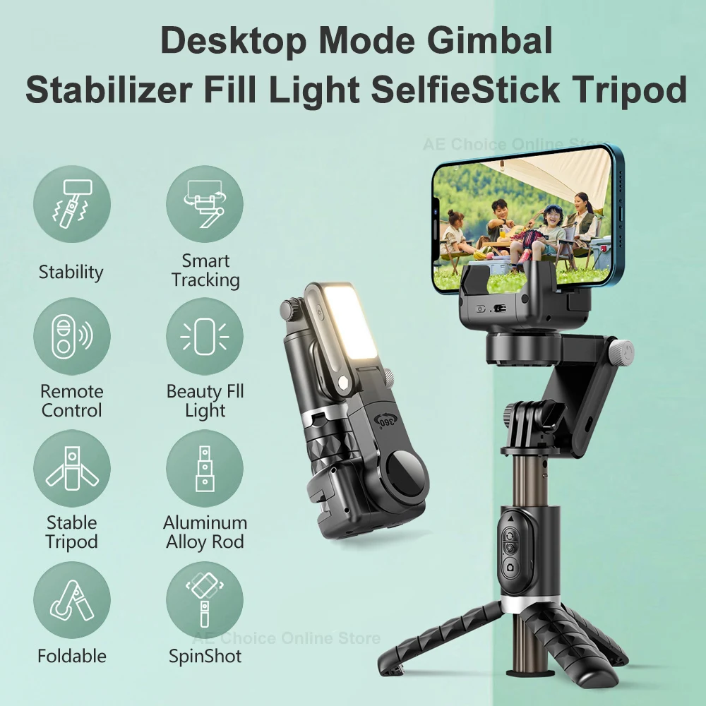 Q18 Gimbal Stabilizer Handheld Mobile Phone Selfie Stick Holder Fill Light Bluetooth for HUAWEI Xiaomi IPhone Follow Shoot Mode