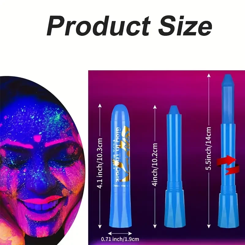 6Pcs UV Neon Face Painting Kit,Glow in the Dark Under UV Lights,Black Light Glow Makeup Kit,Washable Water Soluble Face Painting
