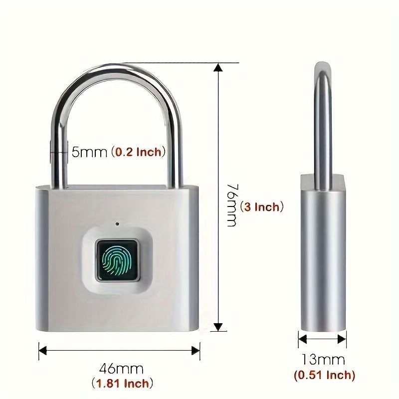 1pc Rechargeable Mini Smart Fingerprint Padlock, Rust-proof Security Door Lock, Antitheft Keyless USB Rechargeable Lock For Suitcase Luggage