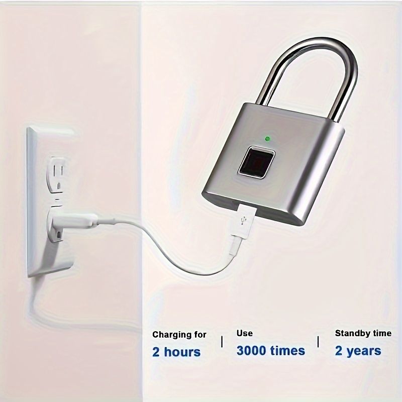 1pc Rechargeable Mini Smart Fingerprint Padlock, Rust-proof Security Door Lock, Antitheft Keyless USB Rechargeable Lock For Suitcase Luggage