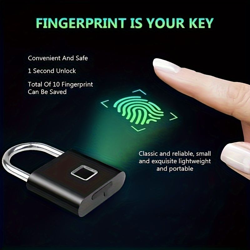 1pc Rechargeable Mini Smart Fingerprint Padlock, Rust-proof Security Door Lock, Antitheft Keyless USB Rechargeable Lock For Suitcase Luggage
