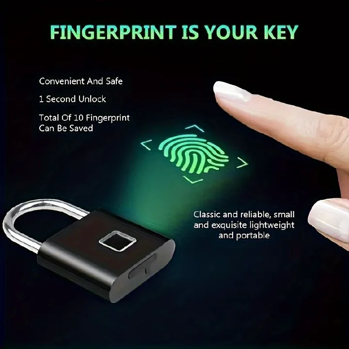 1pc Rechargeable Mini Smart Fingerprint Padlock, Rust-proof Security Door Lock, Antitheft Keyless USB Rechargeable Lock For Suitcase Luggage