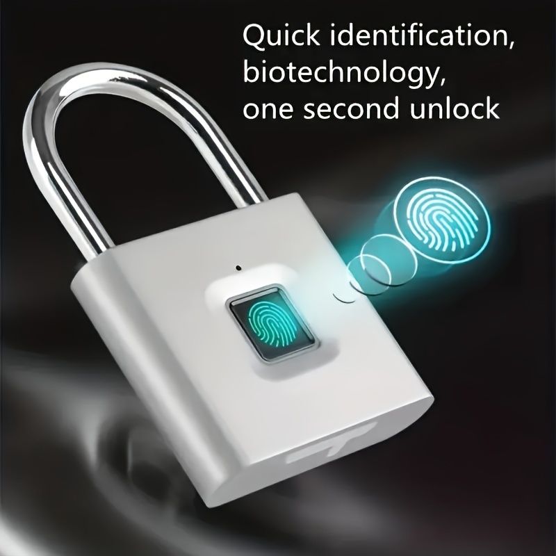1pc Rechargeable Mini Smart Fingerprint Padlock, Rust-proof Security Door Lock, Antitheft Keyless USB Rechargeable Lock For Suitcase Luggage