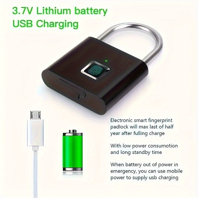 1pc Rechargeable Mini Smart Fingerprint Padlock, Rust-proof Security Door Lock, Antitheft Keyless USB Rechargeable Lock For Suitcase Luggage