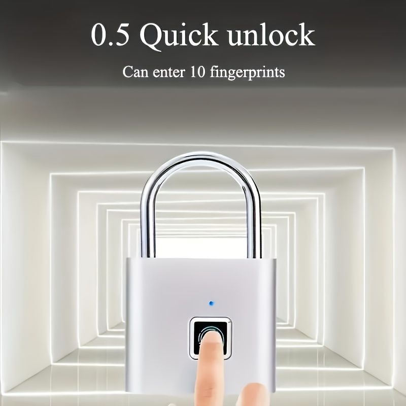 1pc Rechargeable Mini Smart Fingerprint Padlock, Rust-proof Security Door Lock, Antitheft Keyless USB Rechargeable Lock For Suitcase Luggage