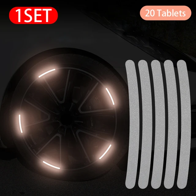 BLALION 20Pcs Car Wheel Hub Reflective Stickers Night Safety Warning Strip Decoration For Auto Motorcycle Bicycle Wheel Sticker