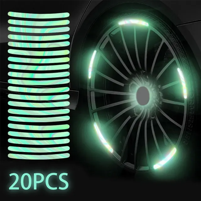 BLALION 20Pcs Car Wheel Hub Reflective Stickers Night Safety Warning Strip Decoration For Auto Motorcycle Bicycle Wheel Sticker