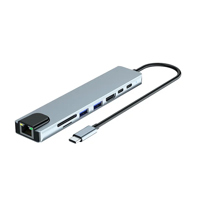 Type C Extender 8 in 1 USB HUB with HDMI Laptop Converter USB C to USB 3.0 2.0 Disk Ethernet Cable Card Reader and Charging Dock