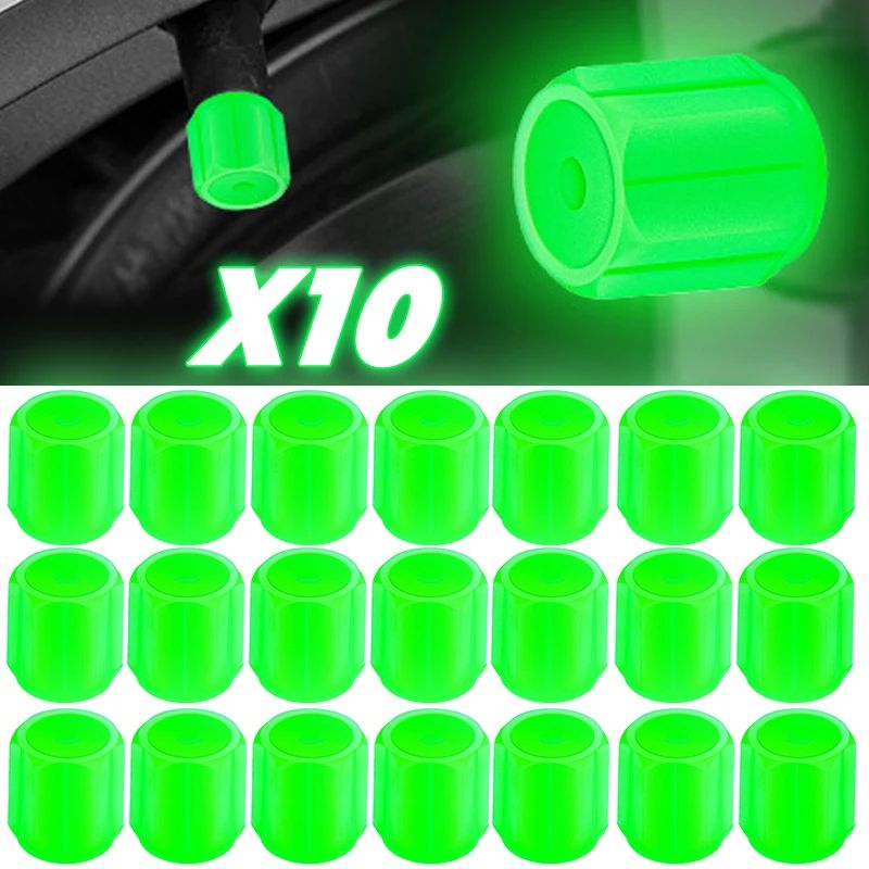 10pcs Luminous Valve Cap Car Fluorescent Tire Valves Cap Glow In The Dark Car Motorcycle Bike Wheel Plug Tyre Hub Cover Decor