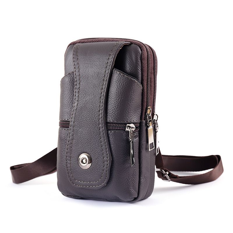 1PC Men's Fashion Messenger Bags Genuine Leather Crossbody Cell Phone Bags Vintage Handbags Fanny Pack Waist Bag Belt Case