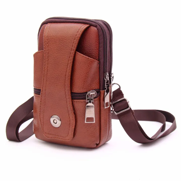 1PC Men's Fashion Messenger Bags Genuine Leather Crossbody Cell Phone Bags Vintage Handbags Fanny Pack Waist Bag Belt Case